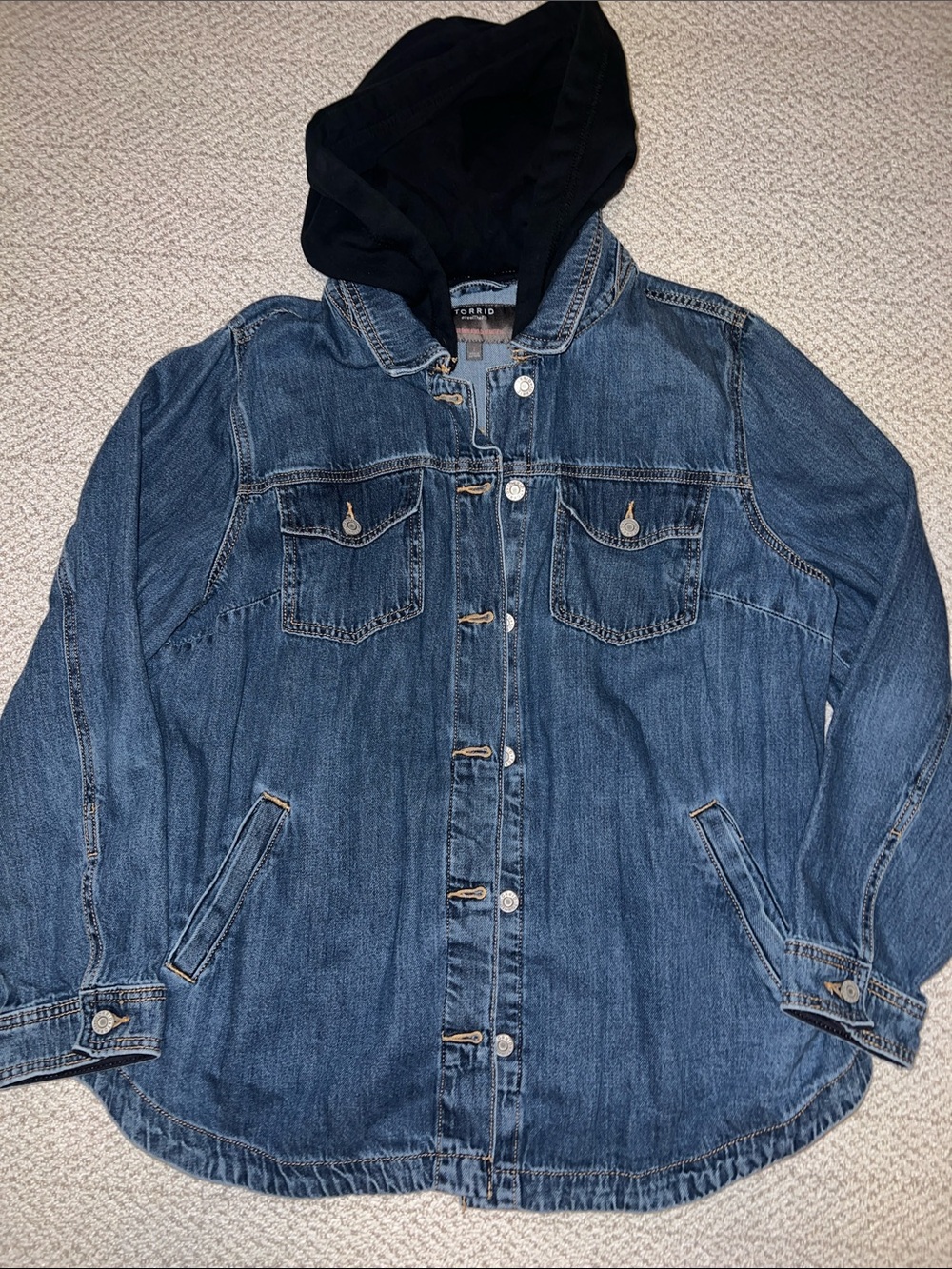 torrid Blue Denim Jacket with Black Hood
